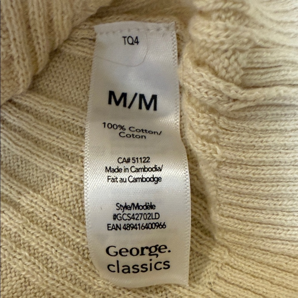 George Classics Sweater Cable Knit V-Neck Cream Long Sleeved Women's Size M - Picture 10 of 10
